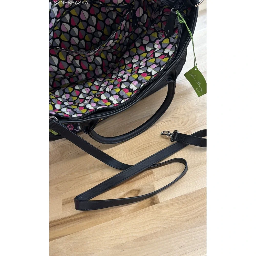 Vera Bradley Moon Blooms Quilted Trapeze Tote Bag Floral‎ Black Trim NWT